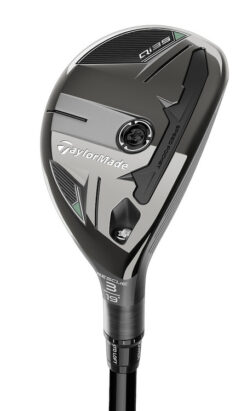 TaylorMade Golf Qi35 Hybrid — glossy silver hybrid golf club on course